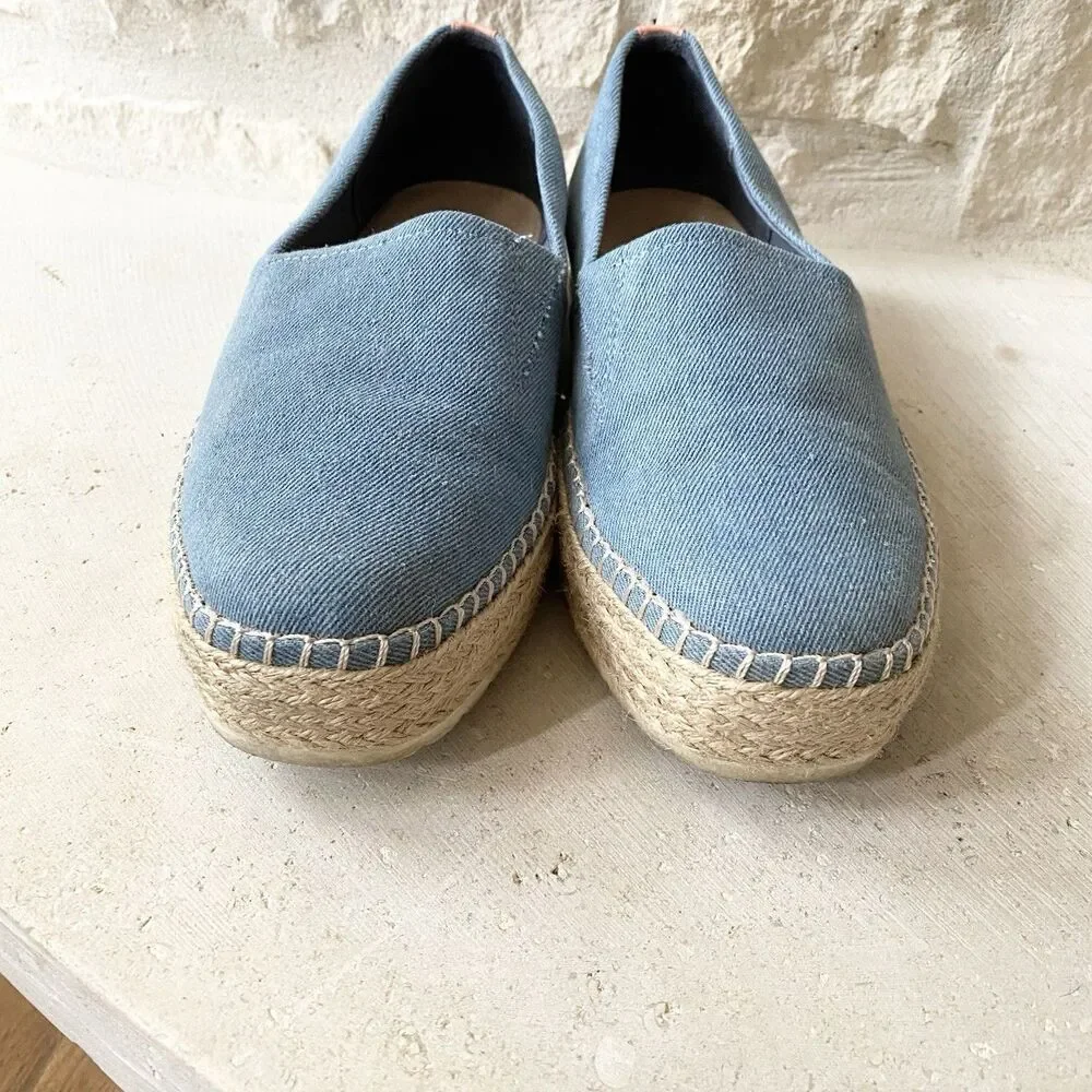 Dr. Scholl's Women's Blue Denim Sunray Platform Espadrilles Loafer Size‎ 8.5